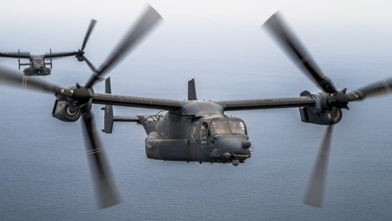 CV-22 Ospreys assigned to the 21st Special Operations Squadron (SOS) approach an MC-130J Commando II for aerial refueling over the Sea of Japan, Mar. 17th, 2023. The 21st SOS utilizes the unique capabilities of the Osprey to conduct long range infiltration, exfiltration, and resupply missions for special operation forces. (U.S. Air Force photo by Senior Airman Trevor Gordnier)