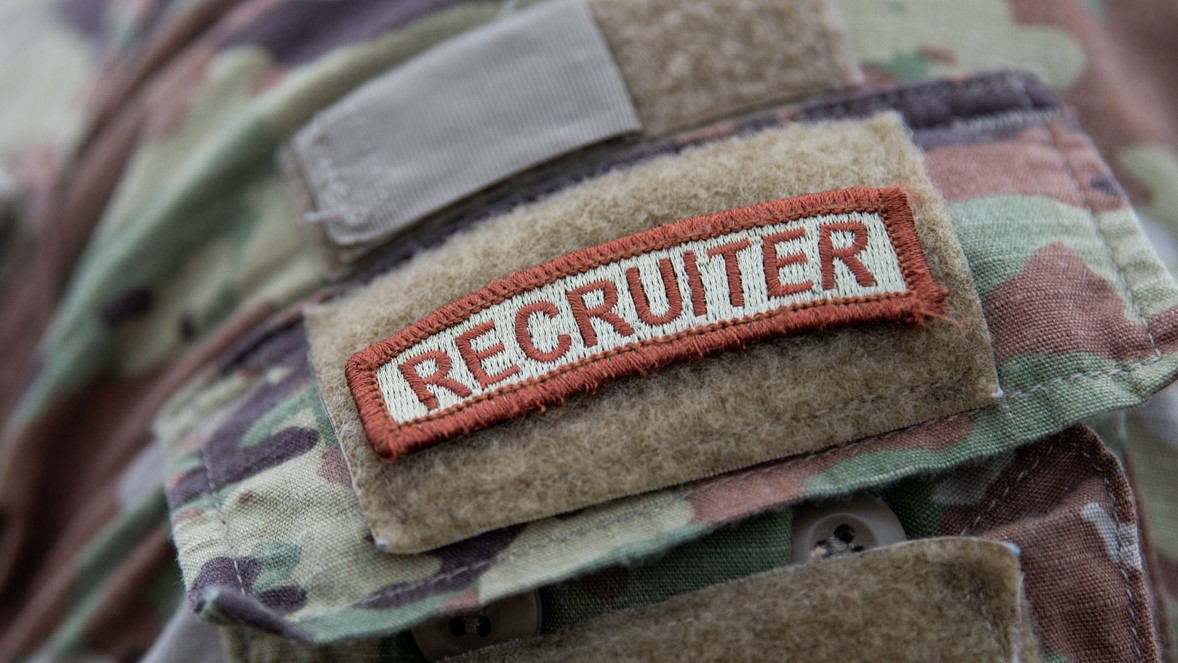 An Air Force uniform with the job tab "Recruiter."