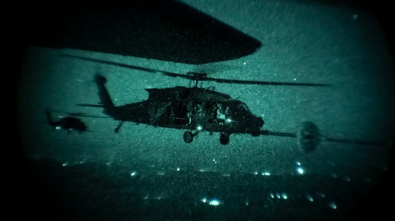 An MC-130J Commando II assigned to the 1st Special Operations Wing refuels a U.S. Army MH-60M Black Hawk assigned to the 160th Special Operations Aviation Regiment (Airborne) during a helicopter air-to-air refueling exercise near Hurlburt Field, Florida, Nov. 20, 2025. HAAR extends a helicopter’s non-stop flight distance, a capability necessary for joint special operations missions carried out far from established airfields and logistical support. (U.S. Air Force photo by Airman 1st Class Isabel Tanner)