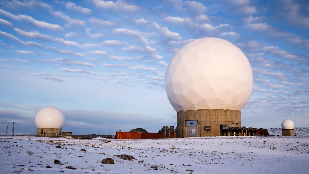Pituffik Space Base, formerly Thule Air Base, with the domes of the Thule Tracking Station, is pictured in northern Greenland on October 4, 2023. The base changed its name in early 2023. The reason for the new name is, among other things, that the base is no longer staffed by people from the US Air Force, but instead from the US Space Force, which was established in December 2019. (Photo by Thomas Traasdahl / Ritzau Scanpix / AFP) / Denmark OUT (Photo by THOMAS TRAASDAHL/Ritzau Scanpix/AFP via Getty Images)