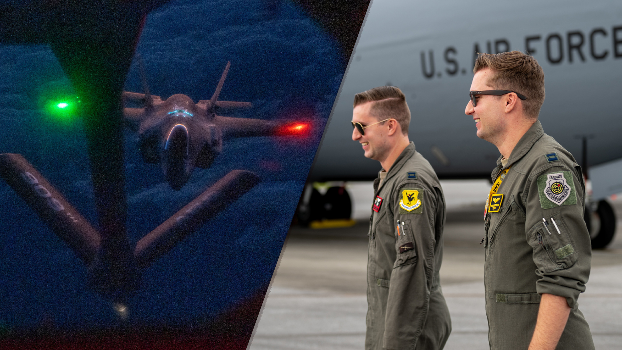 The brothers, one a KC-135 refueling pilot, the other an F-35 fighter pilot, met in the sky on a refueling mission in December.