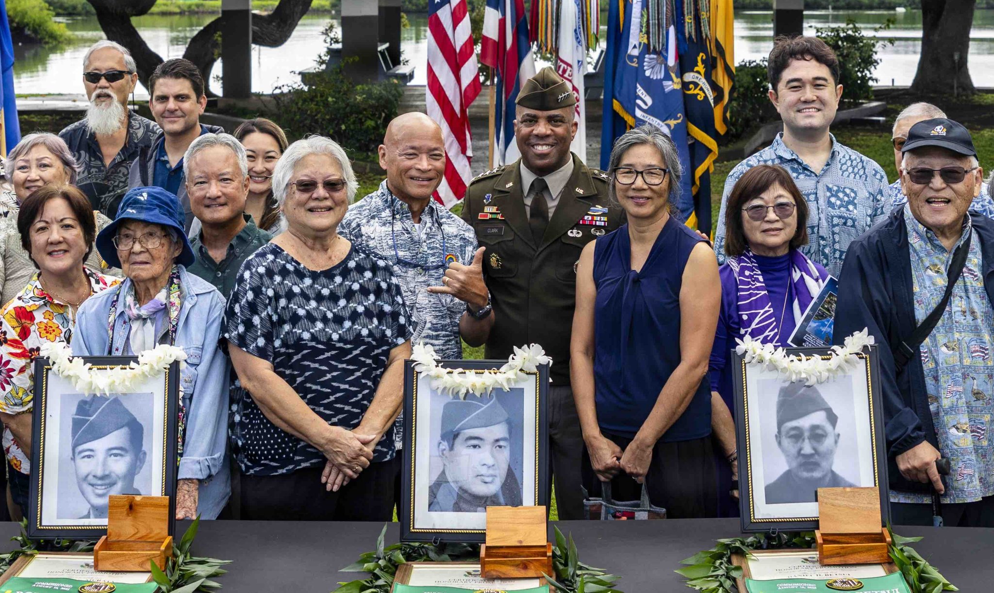 Family and friends attend a posthumous commission ceremony at Ke’ehi Lagoon Memorial State Park, Honolulu, Hi., Jan. 26, 2026. The ceremony was held to posthumously commission University of Hawaii ROTC cadets who died in combat during WWII. (U.S. Army photo by Pfc. Peter Bannister)