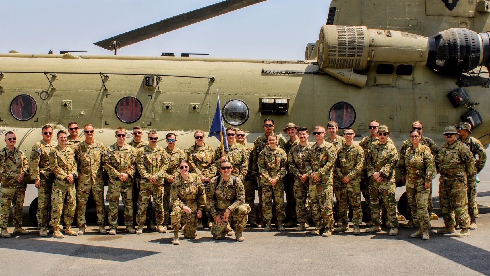 Members of B Company, 3rd Battalion, 126th General Support Aviation Battalion of the New York guard during a deployment to Erbil, Iraq. Two crews were awarded French valor awards for a mission to rescue a team of French commandos.