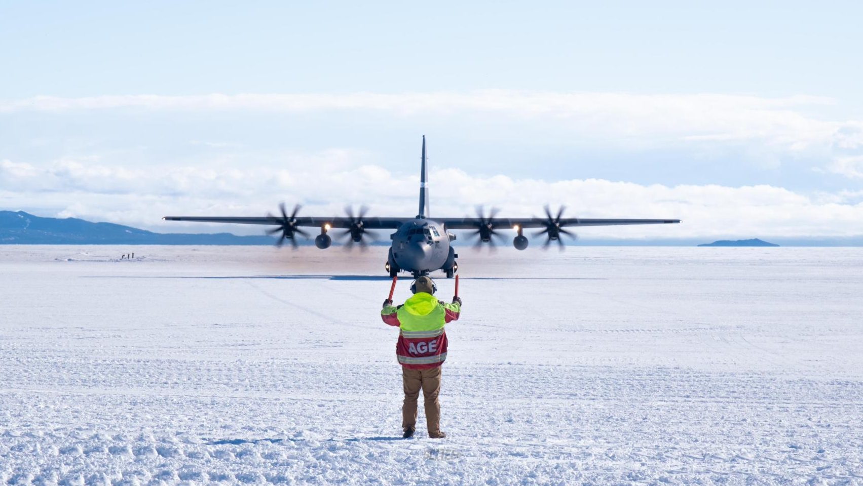 The Nevada Air National Guard's High Rollers arrive in Antarctica Dec. 18, 2024, to support the annual U.S. military mission in Antarctica. They flew augmented max duty day missions logging over 30 hours in three days. This operation challenges the U.S. military with Antarctica’s extreme and unpredictable environment—the coldest, windiest, and most inhospitable continent on Earth. (Courtesy photo by Terrence K. Smith)