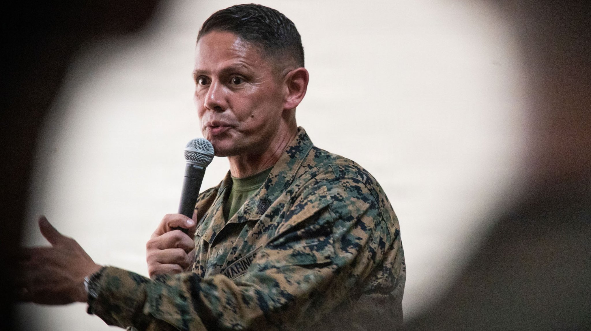 Image: U.S. Marine Corps Sgt. Maj. Carlos A. Ruiz, the 20th Sergeant Major of the Marine Corps, addresses U.S. Marines with Marine Medium Tiltrotor Squadron (VMM) 263, 22nd Marine Expeditionary Unit (Special Operations Capable), and Marine Fighter Attack Squadron (VMFA) 225, U.S. Marine Corps Forces, South, at Jose Aponte de la Torre Airport in Ceiba, Puerto Rico, Dec. 12, 2025. U.S. military forces are deployed to the Caribbean in support of the U.S. Southern Command mission, Department of War-directed operations, and the president’s priorities to disrupt illicit drug trafficking and protect the homeland. (U.S. Marine Corps photo by Lance Cpl. Michael Gavin. 