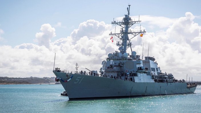 The Arleigh Burke-class guided-missile destroyer, USS Arleigh Burke (DDG 51), arrives at Naval Station (NAVSTA) Rota, Apr. 11, 2021. Arleigh Burke’s arrival marked the completion of her homeport shift to NAVSTA Rota from Naval Station Norfolk.