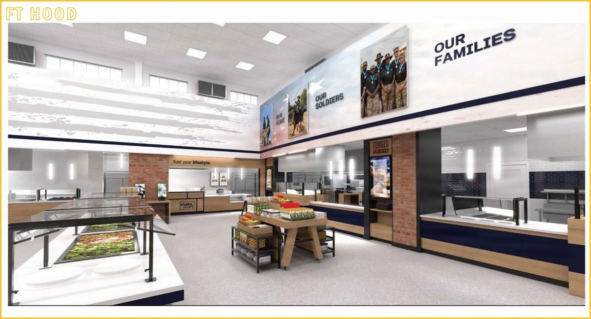 A rendering of Bistro 42, the Fort Hood, Texas campus-style dining venue.