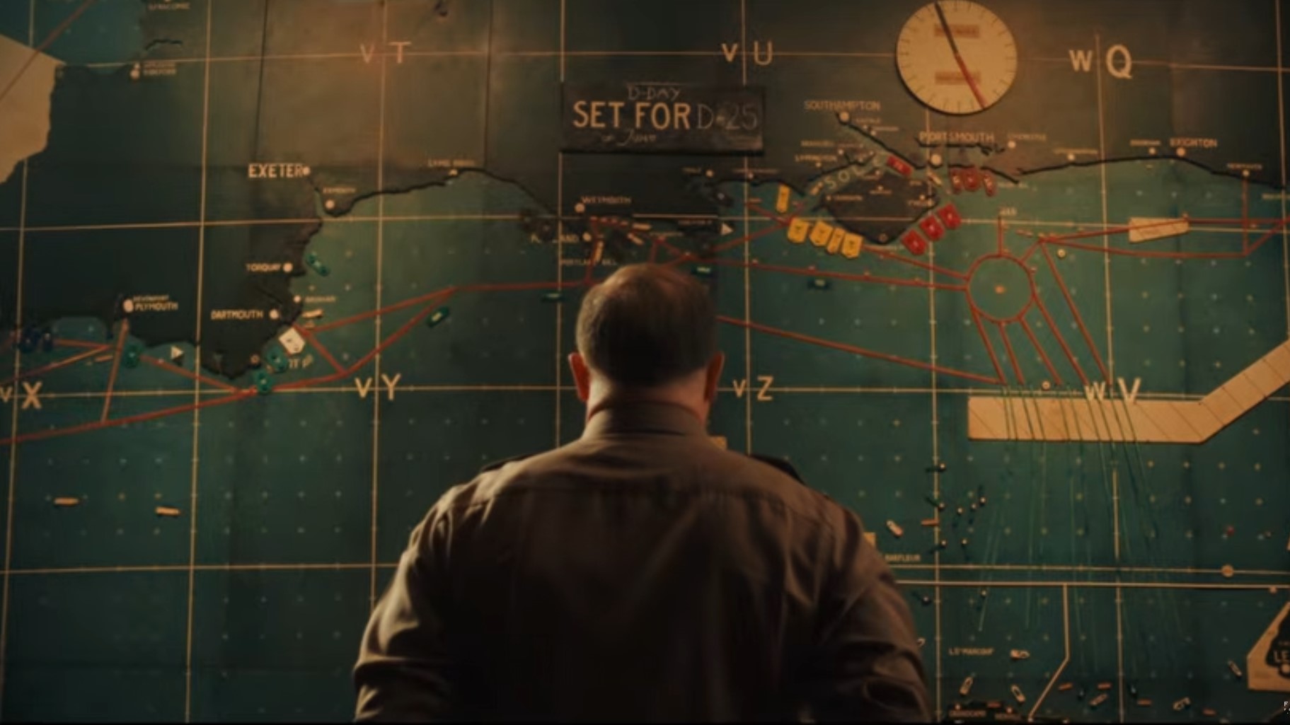 Brendan Fraser as Gen. Dwight Eisenhower in “Pressure.” Image courtesy Focus Features/screenshot via YouTube. 