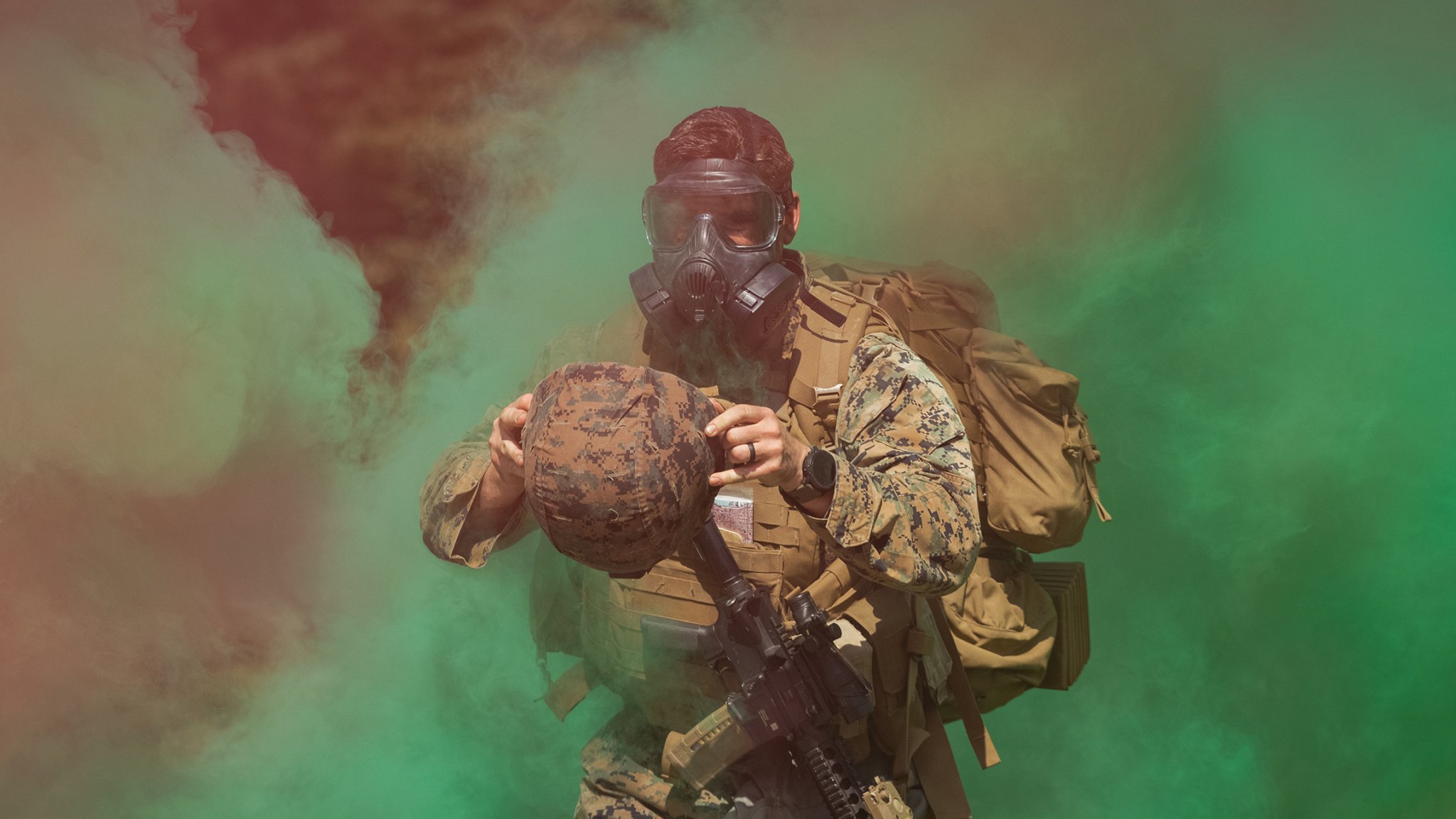 U.S. Marines participate in a simulated Chemical, Biological, Radiological, and Nuclear exercise during the Force Headquarters Group Super Team Competition at Joint Base Elmendorf-Richardson, Alaska, July 23, 2023. During the multi-day competition, reserve units from all across the Marine Corps exercised their technical and tactical proficiencies by competing in events that highlighted offensive/defensive operations, patrolling techniques, combat marksmanship, physical endurance and small unit leadership. (U.S. Marine Corps photo by Cpl. Mitchell Johnson)