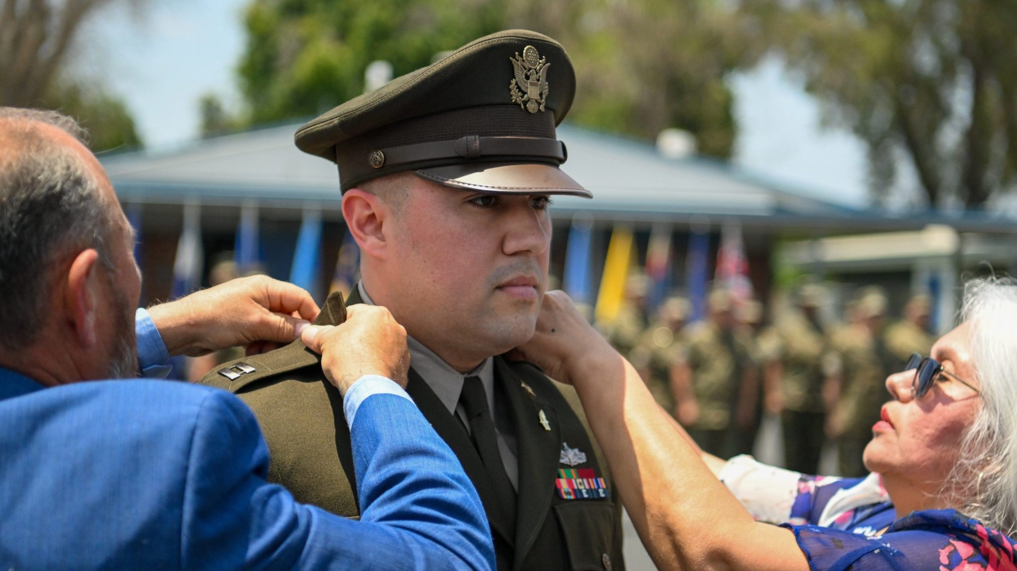 Deputy Undersecretary of the Army Mario Diaz hosts a direct-commissioning ceremony for U.S. Army Capt. (Dr.) Robert Cancio at Southeast Academy High School in Los Angeles, Ca., June 1, 2024. Dr. Robert Cancio is a Board Member of the Norwalk-La Mirada Unified School District and was recently promoted to the rank of Captain in the United States Army Reserve as a Civil Affairs officer. (U.S. Army Photo by Sgt. Deonte Rowell)