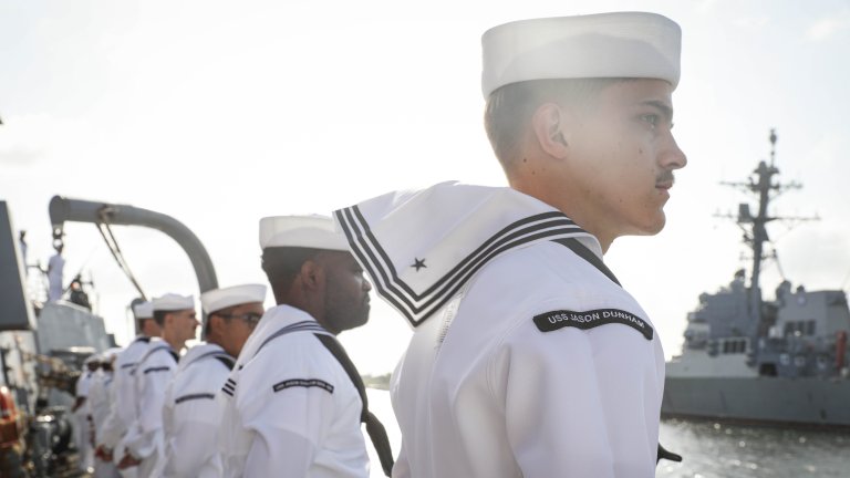 MAYPORT, Fla. (JUNE 8, 2025) Sailors man the rails aboard the Arleigh Burke-class guided-missile destroyer USS Jason Dunham (DDG 109), as they return to homeport, June 8. Jason Dunham, assigned to the Harry S. Truman Carrier Strike Group (HSTCSG), is homeported at Naval Sation Mayport, Florida, and returned following a nearly nine-month deployment to the U.S. European and Central Command areas of responsibility. (U.S. Navy photo by Mass Communication Specialist 2nd Class Marieliza Rosales)