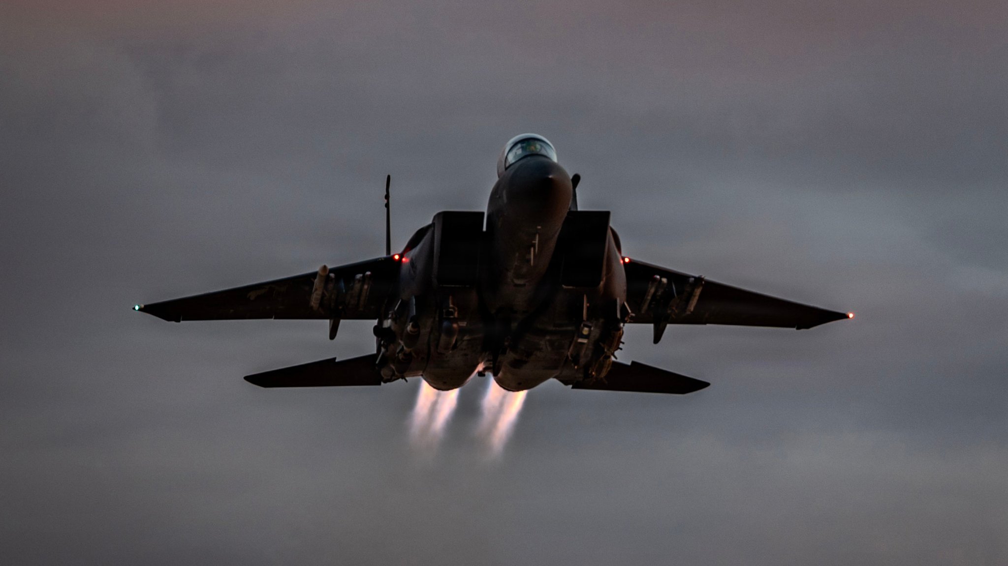 A U.S. Air Force F-15E Strike Eagle aircraft takes off from a base in the Middle East, Jan. 18, 2026. The F-15E Strike Eagle is a dual-role fighter designed to perform air-to-air and air-to-ground missions at low altitude, day or night and in all weather. (U.S. Air Force photo by Senior Airman Jared Brewer)