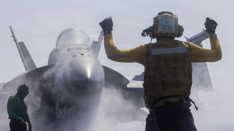 An F/A-18F Super Hornet, attached to Strike Fighter Squadron (VFA) 41, prepares to launch from the flight deck of Nimitz-class aircraft carrier USS Abraham Lincoln (CVN 72) in support of Operation Epic Fury, Feb. 28, 2026. (U.S. Navy photo)