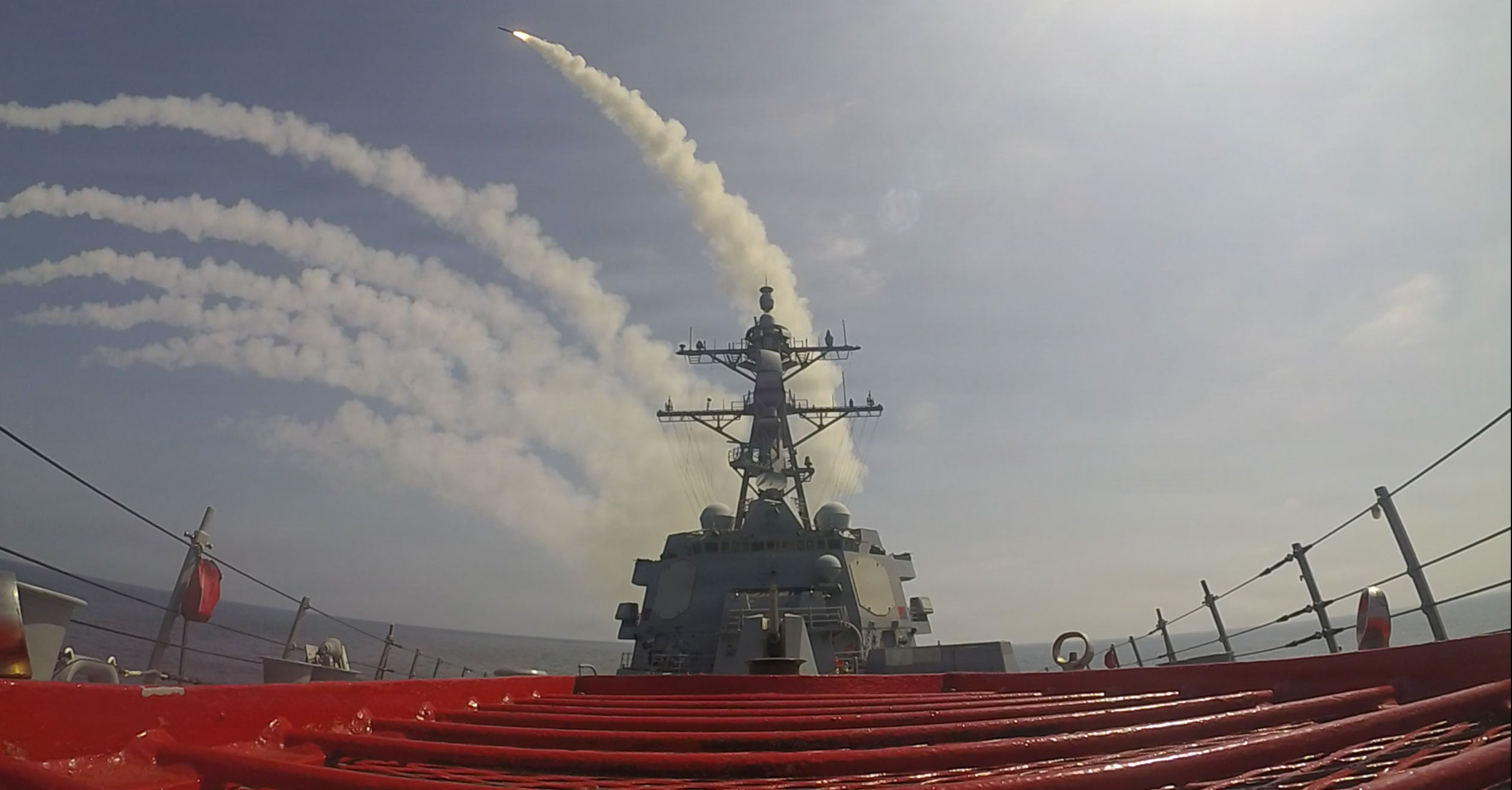 Arleigh Burke-class guided-missile destroyer USS Frank E. Petersen Jr. (DDG 121) fires a Tomahawk Land Attack Missile during operations in support of Operation Epic Fury, Feb. 28, 2026. (U.S. Navy Photo)