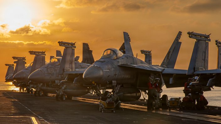 Aircraft is staged for flight operations on the flight deck of Nimitz-class aircraft carrier USS Abraham Lincoln (CVN 72) in support of Operation Epic Fury, Mar. 3, 2026. (U.S. Navy photo)
