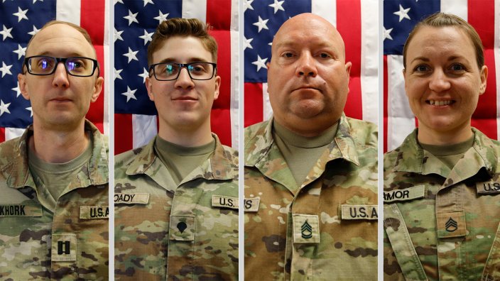 From left to right: Capt. Cody A. Khork, Sgt. Declan J. Coady, Sgt. 1st Class Noah L. Tietjens, and Sgt. 1st Class Nicole M. Amor were killed by an Iranian drone attack on March 1, 2026.