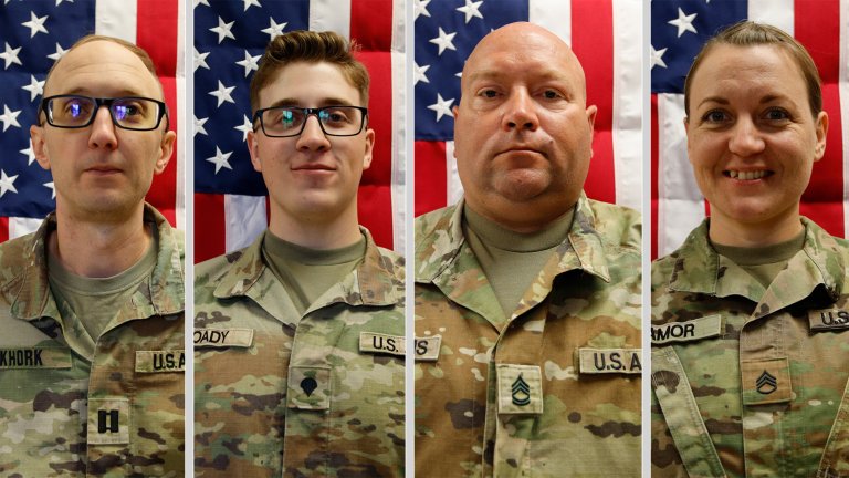 From left to right: Capt. Cody A. Khork, Sgt. Declan J. Coady, Sgt. 1st Class Noah L. Tietjens, and Sgt. 1st Class Nicole M. Amor were killed by an Iranian drone attack on March 1, 2026.