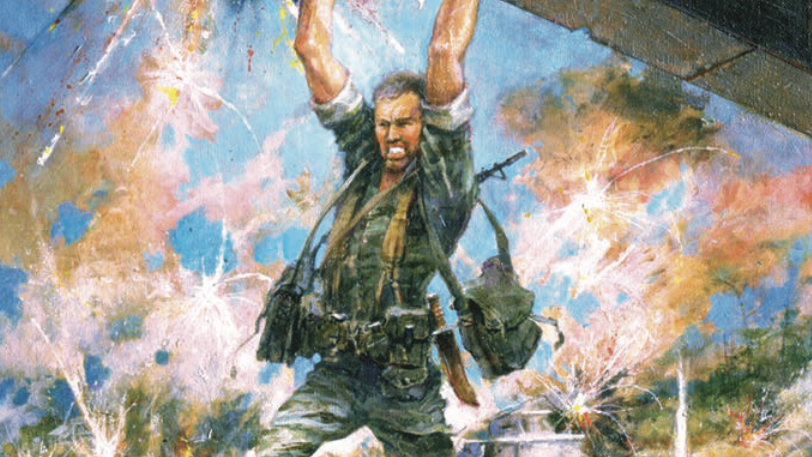 A painting by Charles Waterhouse of Marine Capt. John W. Ripley, who braved enemy fire for more than three hours planting explosives on the Dong Ha Bridge on April 2, 1972. Congress cleared the way last month for Ripley to receive the Medal of Honor.
