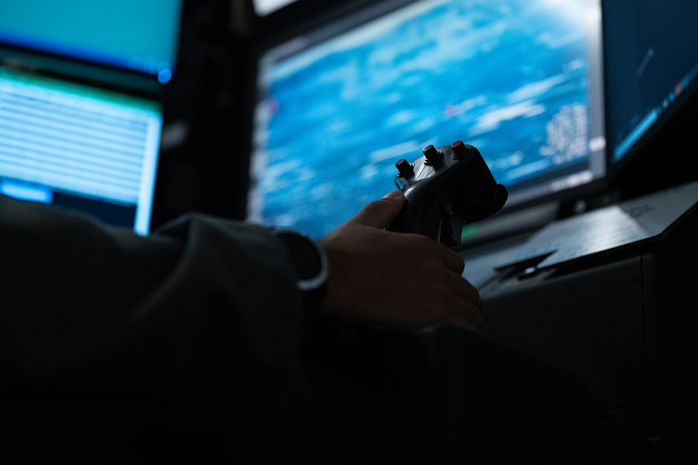 US Air National Guard Aircrew from the 163d Attack Wing operate an MQ-9 Reaper aircraft in support of Steel Knight 24 from a Ground Control Station at March Air Reserve Base, Calif., Dec. 11, 2024. Steel Knight is an annual exercise that takes place in multiple locations across the Southwest that allows I Marine Expeditionary Force to train as a full Marine Air-Ground Task Force and better integrate with joint and naval forces. (U.S. Air National Guard Photograph by Tech. Sgt. Joseph Pagan)