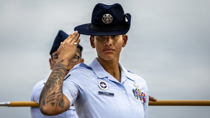 Airmen assigned to Flights 081-097 march in the 737th Training Group’s graduation parade, at Joint Base San Antonio-Lackland, Texas, January 8, 2026. The ceremony is one of three graduation events for the Department of the Air Force Basic Military Training and signifies the transition from trainee to Airman. Maj Gen Scott A. Cain, Commander, Air Force Test Center, Edwards Air Force Base (AFB), Calif., was the reviewing official for the ceremony. The 37th Training Wing, known as “Gateway to the Air Force,” is home to BMT. (U.S. Air Force photo by Ismael Ortega)