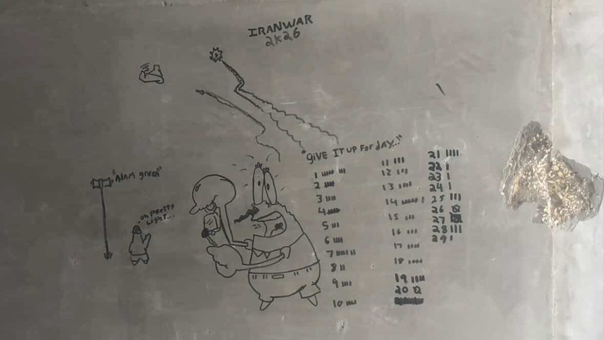 Bunker graffiti at Muwaffaq Salti Air Base in Jordan pictured here weeks into the war with Iran. 