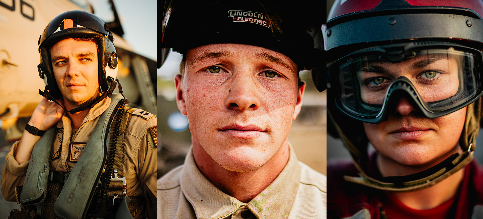Photos taken by Navy photo by Petty Officer 2nd Class August Clawson taken while assigned to the USS George Washington. Clawson said that even among the chaos of a carrier flight deck, he tried to capture unposed portraits of sailors "that capture who they really are."
