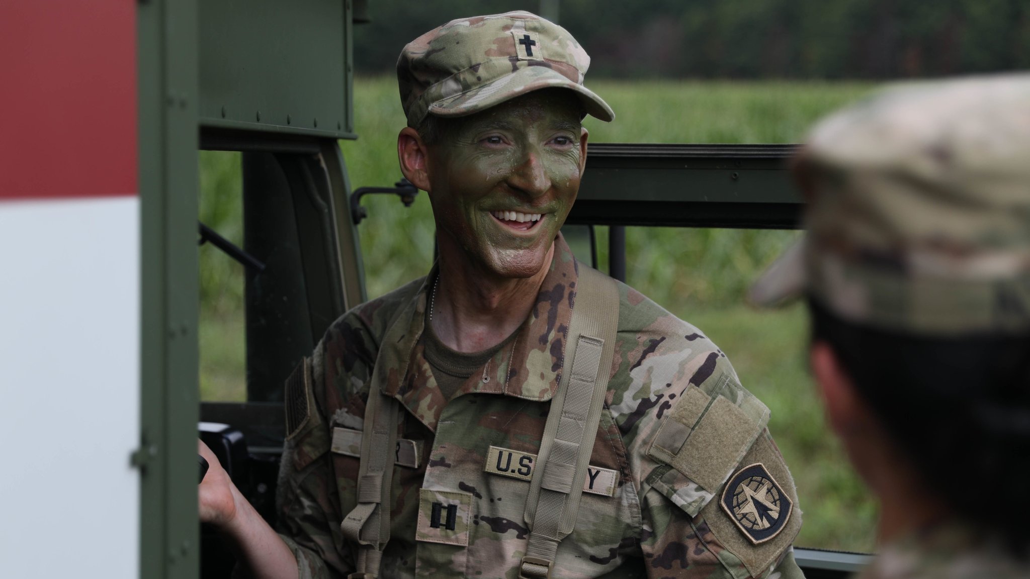 Captain John Miller, 716th Military Police Battalion Chaplain, calls a 9-line medevac as part of the Best Unit Ministry Team Competition, July 27, 2022, on Fort Campbell, KY. The Best Unit Ministry Competition is a multi day challenge including an Army Combat Fitness Test, land navigation, 8-mile foot march, obstacle course, and tactical religious support knowledge board designed to test the mental and physical capabilities of chaplains and religious affairs specialists. (U.S. Army Photo by Pfc. Matthew Wantroba)