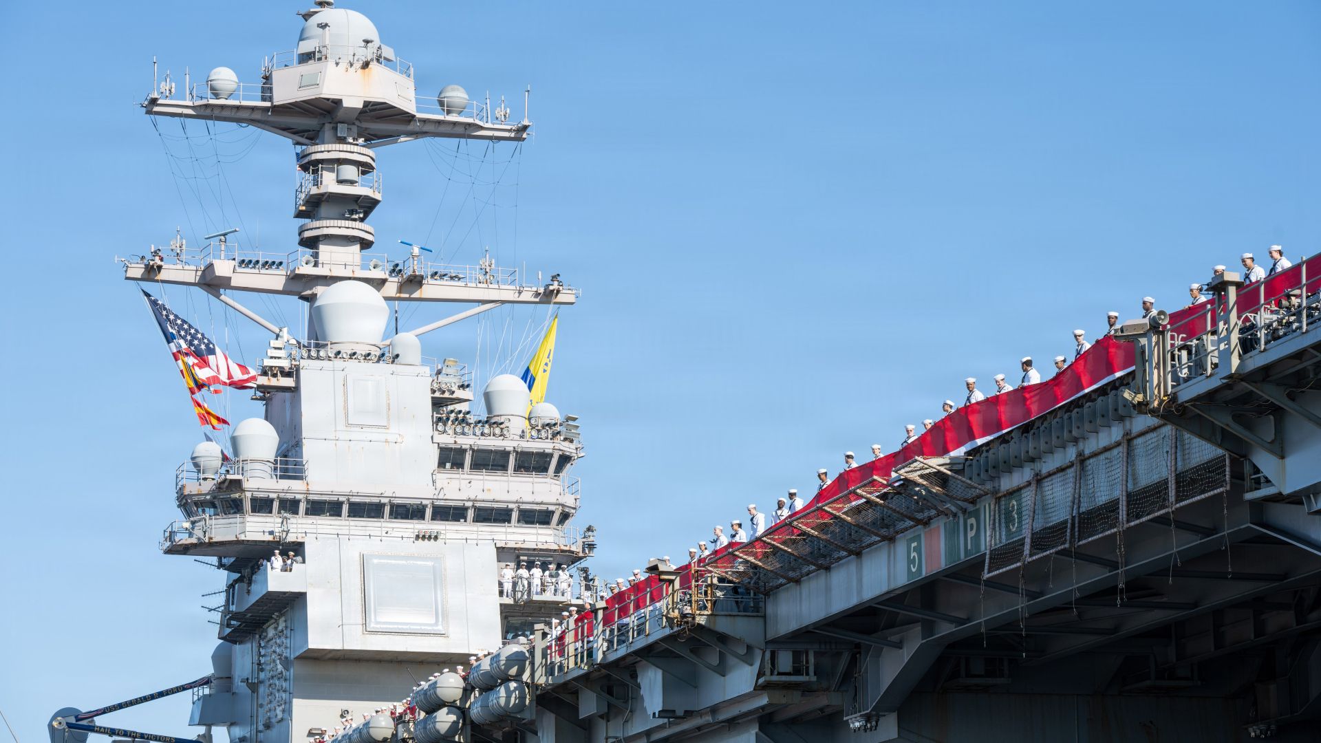 Aircraft carrier USS Gerald R. Ford (CVN 78) arrives to Naval Station Norfolk, Virginia, May 16, 2026. The Ford carrier strike group recently concluded a historic deployment, providing maritime security across four areas of operation, solidifying the Ford-class carrier’s role as the premier centerpiece of American naval power and global stability. (U.S. Navy photo by Mass Communication Specialist 1st Class John Bellino) 