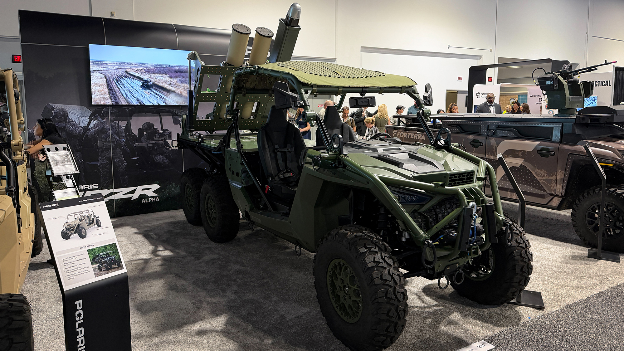 The Polaris MRZR Alpha 6x6 is designed to fit inside transports like the MV-22B Osprey, allowing it to be transported to places other vehicles can't reach.