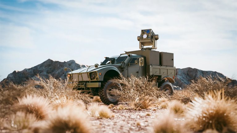 The LOCUST directed-energy system was deployed to the southern border earlier this year, and tested at White Sands Missile Range. AeroVironment Inc. photo.