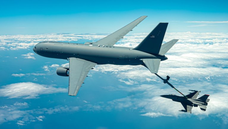 U.S. Air Force F-16 Fighting Falcons assigned to the 14th Fighter Squadron receive fuel from a KC-46A Pegasus assigned to the 60th Air Mobility Wing during an off-station training near Misawa Air Base, June 5, 2025. Air refueling serves as a force multiplier, enabling aircraft to extend their operational endurance beyond their unrefueled ranges. This capability is indispensable for global strike and mobility operations, particularly in the Indo-Pacific theater where it is essential for mission execution. (U.S. Air Force photo by Senior Airman Robert Nichols)
