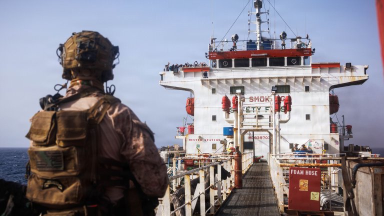 Image: U.S. Marines from the 31st Marine Expeditionary Unit board M/T Celestial Sea, an Iranian-flagged commercial oil tanker suspected of attempting to violate the U.S. blockade by transiting toward an Iranian port, May 20, 2026. American forces released the vessel after searching and directing the ship’s crew to alter course. (U.S. Marine Corps Photo) 