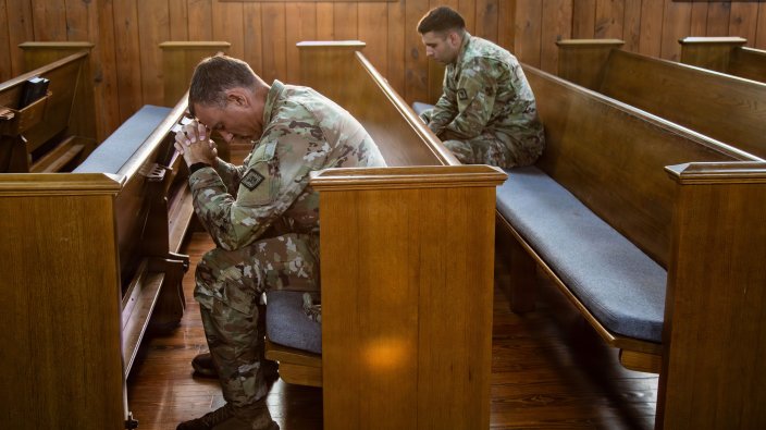 CAMP JOSEPH T. ROBINSON, Ark. (June 7, 2026) — Chaplain Candidate 2nd Lt. Ward, battalion chaplain for the 871st Troop Battalion, 87th Troop Command, Arkansas National Guard, conducts a religious service at the Post Chapel during annual training at Camp Joseph T. Robinson, Ark., June 7, 2026. As a chaplain candidate, Ward advises commanders on matters of morale, ethics, and religious support while providing spiritual care to Soldiers across the formation. In addition to conducting worship services, he regularly visits Soldiers in classrooms, training areas, and field environments to ensure they have access to counseling, ministry, and spiritual support wherever they serve. (U.S. Army National Guard photo by Capt. Tori Peterson)
