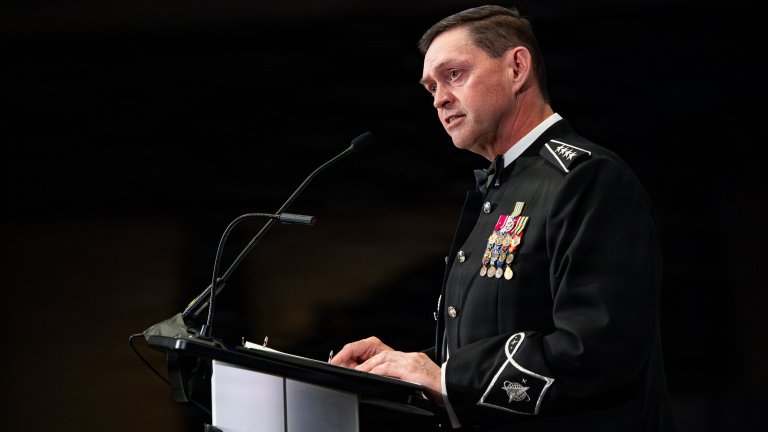 U.S. Space Force Chief of Space Operations Gen. Chance Saltzman speaks to graduates of the U.S. Air Force Weapons School in Las Vegas, Nevada, June 13, 2026. Saltzman encouraged the class to lead with humility, expertise, and innovation as they returned to their units as the Air Force and Space Force’s premiere tactical and operational experts. (U.S. Air Force photo by Airman 1st Class Bella Swarr)