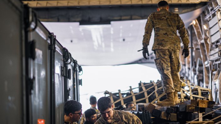 U.S. Air Force Airmen assigned to the 621st Contingency Response Wing, board a C-17 Globemaster III in support of Venezuela’s disaster relief response at Joint Base McGuire-Dix-Lakehurst, New Jersey, June 27, 2026. At the direction of U.S. Southern Command, assigned U.S. military forces are supporting Department of State-led U.S. disaster assistance to the people of Venezuela in the aftermath of the June 24, 2026, earthquakes. (U.S. Air Force photo by Capt. Michael Hong)