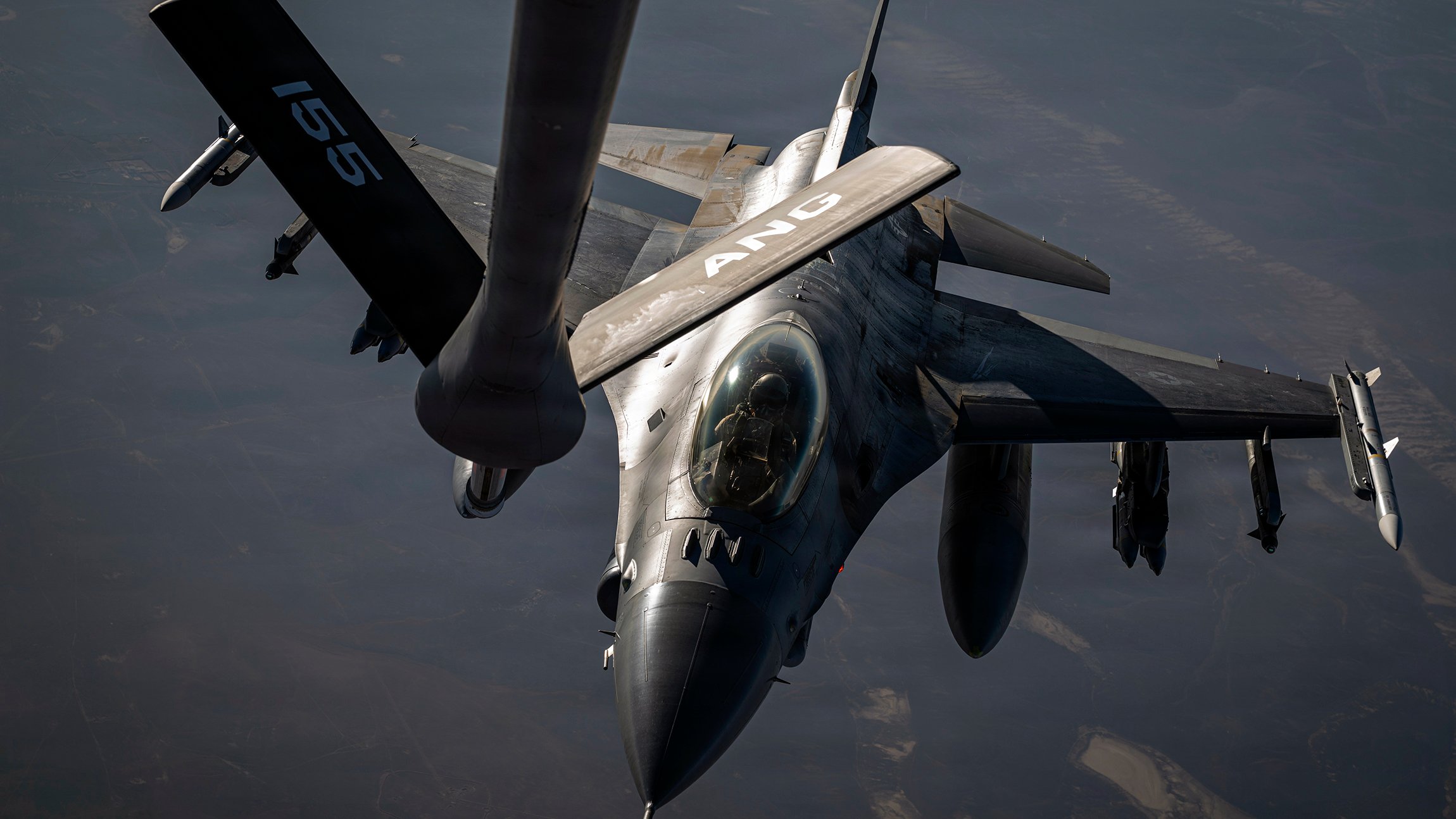 A U.S. Air Force F-16 Fighting Falcon aircraft approaches a KC-135 Stratotanker aircraft to refuel in the U.S. Central Command area of responsibility July 22, 2026. (U.S. Air Force photo by Senior Airman Adriana Jordan-Alcaniz)