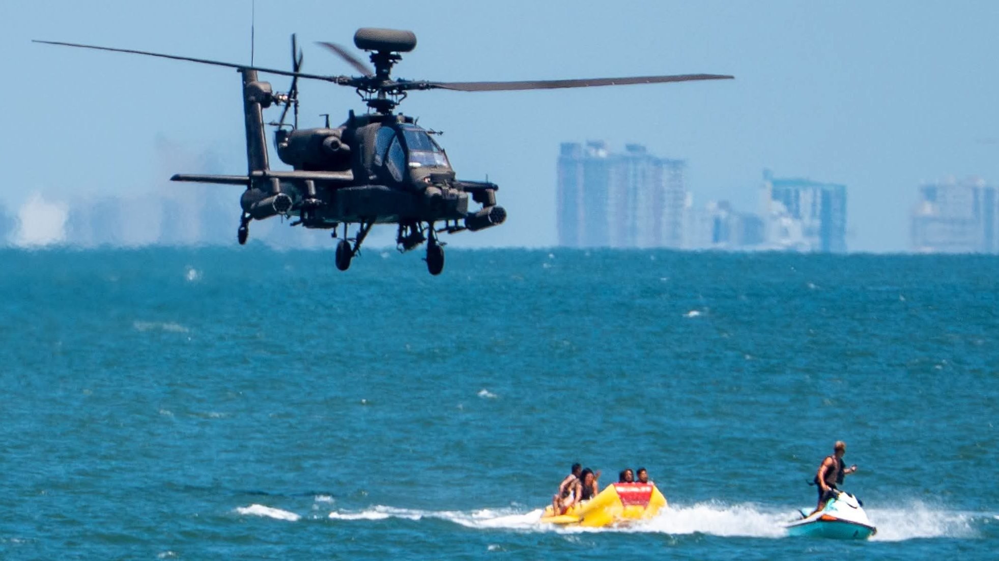 An AH-64E flies past Myrtle Beach, South Carolina, on July 4th, 2026.