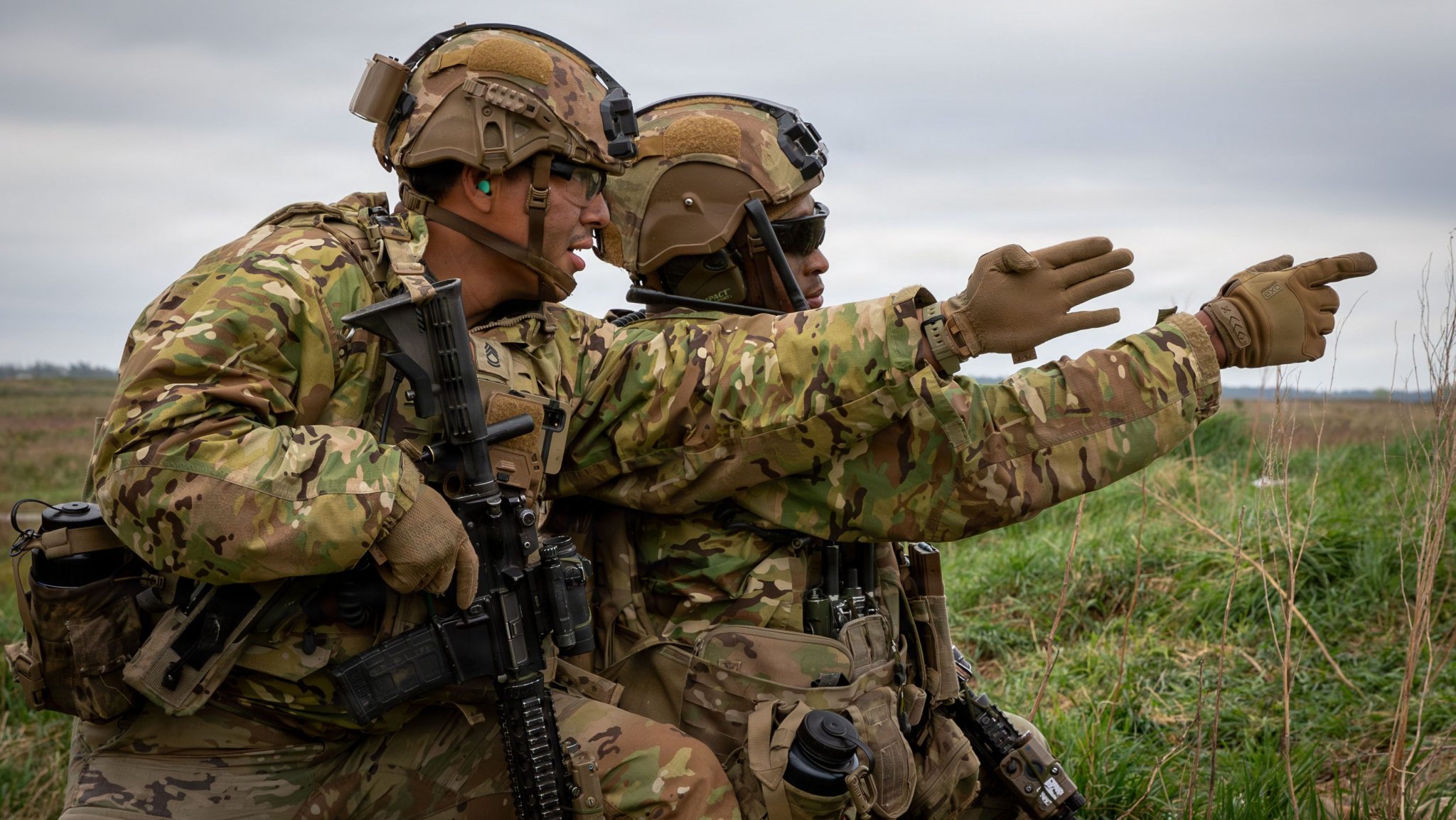 U.S. Army Sgt. First Class Eric Hernandez and Staff Sgt. Nicholas Stone, assigned to Bull Troop 1, 2nd Cavalry Regiment, discuss possible target locations during a live fire exercise taking place near Bemowo Piskie Training Area, Poland, May 7, 2026. From April 27 to May 31, 2026, U.S. and Allied forces will exercise the North Atlantic Treaty Organization’s (NATO) Eastern Flank Deterrence Initiative, demonstrating NATO’s ability to fight and win on the modern battlefield. Nearly 15,000 troops from eleven nations will train across the High North, Baltic region, and Poland. They will execute rapid maneuvers, air defense, counter-drone operations, and cyber defense to validate NATO’s regional defense plans in real time. This series of linked exercises includes Saber Strike, Immediate Response, and Swift Response. The exercises turn investment into capability. Soldiers integrate unmanned systems such as AI-enabled command and control and live data networks to move, decide, and fight more effectively across all domains. Sword 26 demonstrates how U.S. Army Europe and Africa drives transformation at scale while strengthening deterrence. Together with our allies, we are building a unified, lethal force ready to defend NATO territory and respond to any threat. (U.S. Army Reserve photo by Spc. Thomas Madrzak)