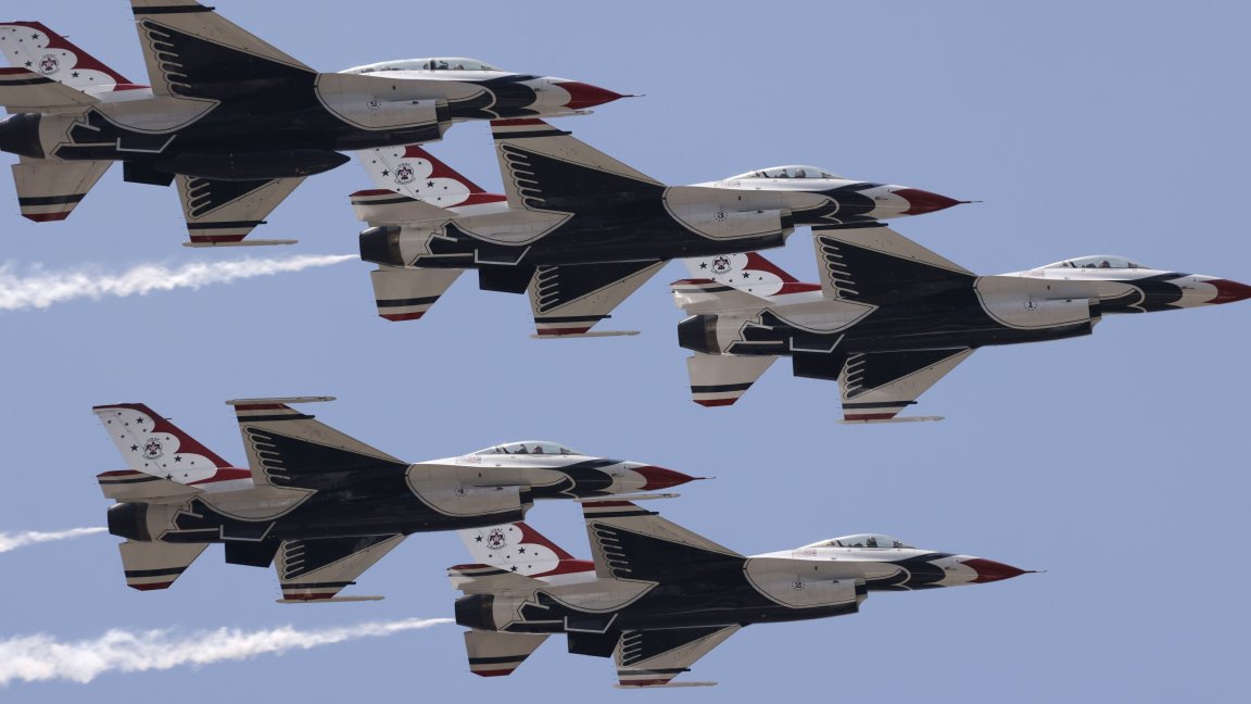 Image: WASHINGTON, DC - JULY 3: The U.S. Air Force Air Demonstration Squadron F-16 Thunderbirds perform as part of the nation's 250th anniversary celebration on July 3, 2026 in Washington, DC. (Photo by Kevin Carter/Getty Images)