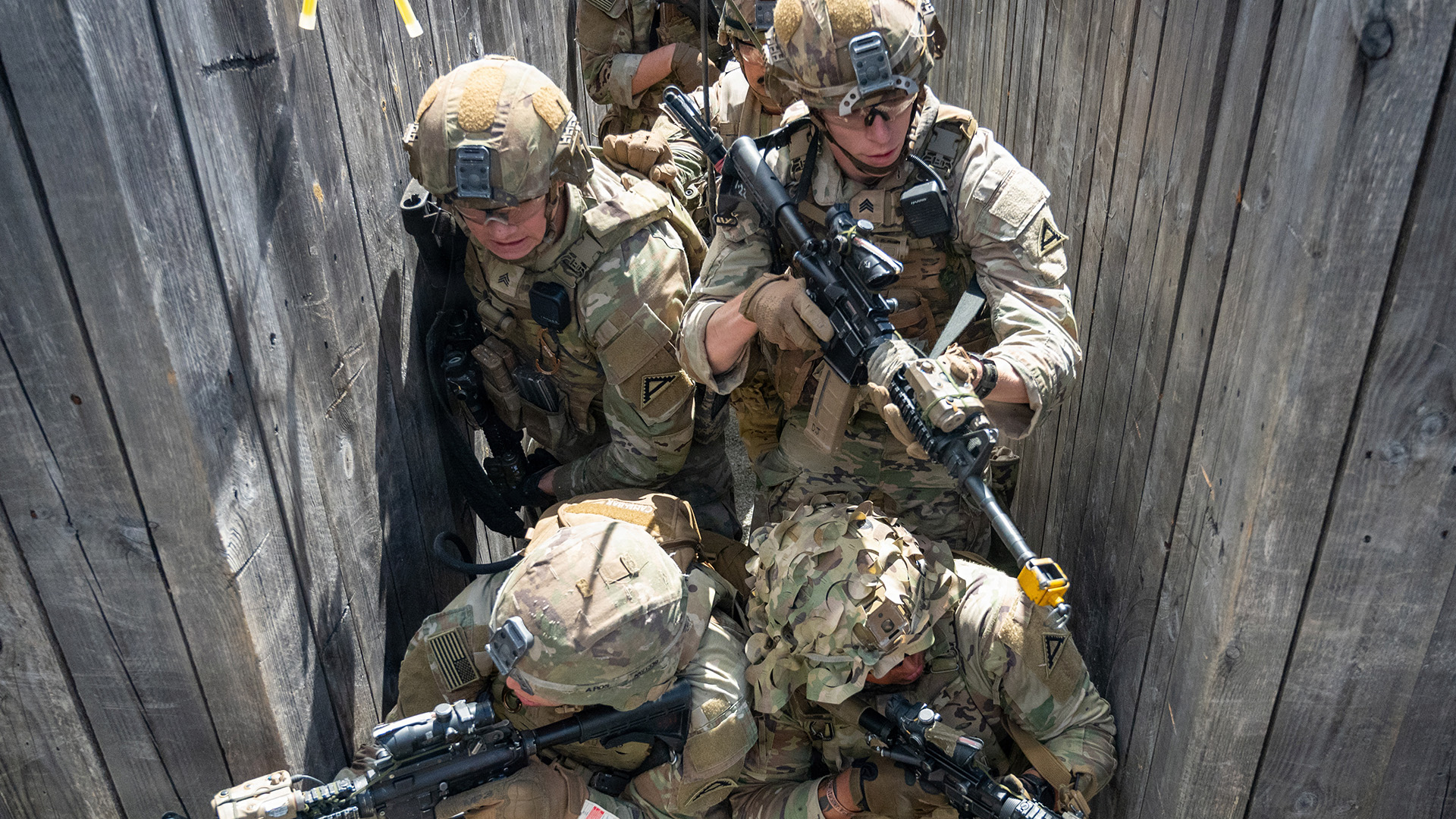 U.S. Soldiers, assigned to Blackfoot Company, 1st Battalion, 4th Infantry Regiment, clear a trench during a blank fire range in Grafenwoehr, Germany, June 15, 2026. 1-4 Infantry serves as the U.S. Army’s premier Opposing Force unit, providing realistic training for U.S. and allied forces at the Hohenfels Training Area. (U.S. Army photo by Sgt. Kammen Taylor)