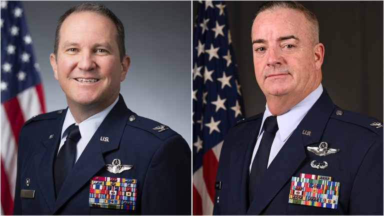 Col. Brian Diehl, left, commander of the 153rd Airlift Wing, and Col. Lawrence Sullivan, command of the 153rd Operations Group, of the Wyoming Air National Guard, were releived of command July 17.