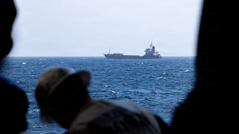 U.S. Marines from the 31st Marine Expeditionary Unit board M/V Blue Star III, a commercial ship suspected of attempting to transit to Iran in violation of the U.S. blockade of Iranian ports, April 28, 2026. U.S. forces released the vessel after conducting a search and confirming the ship’s voyage would not include an Iranian port call. (U.S. Marine Corps photo) 