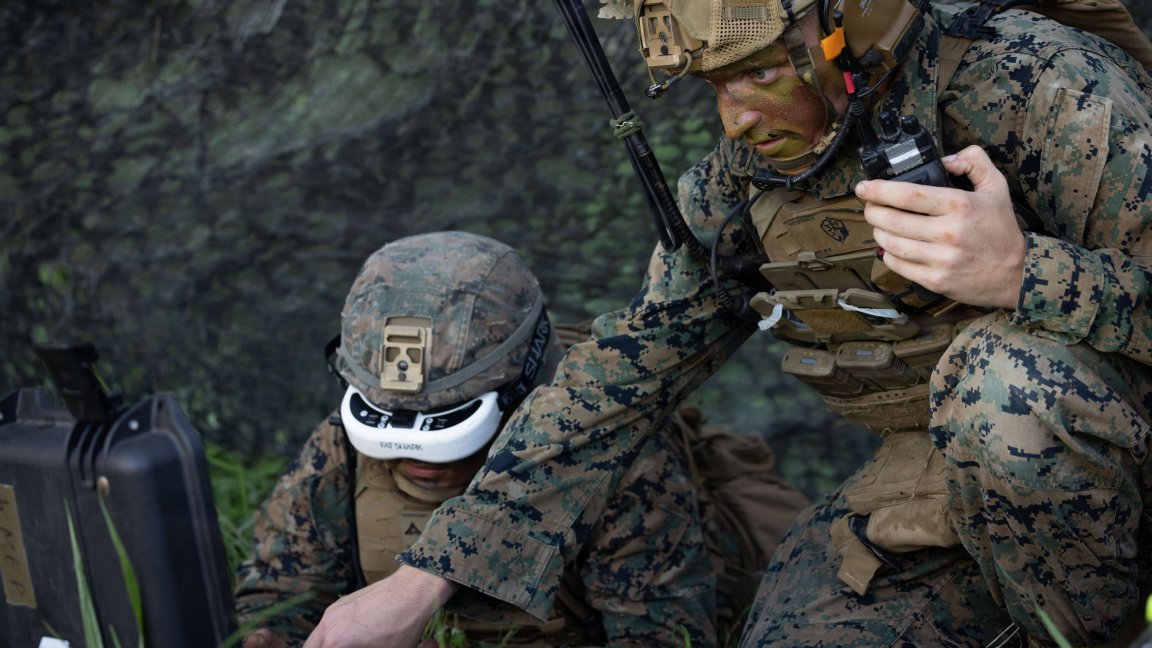 U.S. Marines with 3rd Battalion, 7th Marine Regiment, which is currently assigned to 4th Marine Regiment, 3rd Marine Division, under the unit deployment program, conduct live-fire first-person view attack drone training at Rodriguez Live Fire Complex, South Korea, Aug. 5, 2026. The Aug. 5 event concluded the Marine Corps’ first-ever two-event series of live-fire FPV attack drone flights in South Korea. Across the series, Marines with 3rd Light Armored Reconnaissance Battalion and 3rd Battalion, 7th Marine Regiment employed Neros Archer FPV drones to conduct precision anti-armor and anti-personnel strikes, enhancing reconnaissance and extending the reach of small-unit precision fires. (U.S. Marine Corps photo by Cpl. Daniel Granados) 