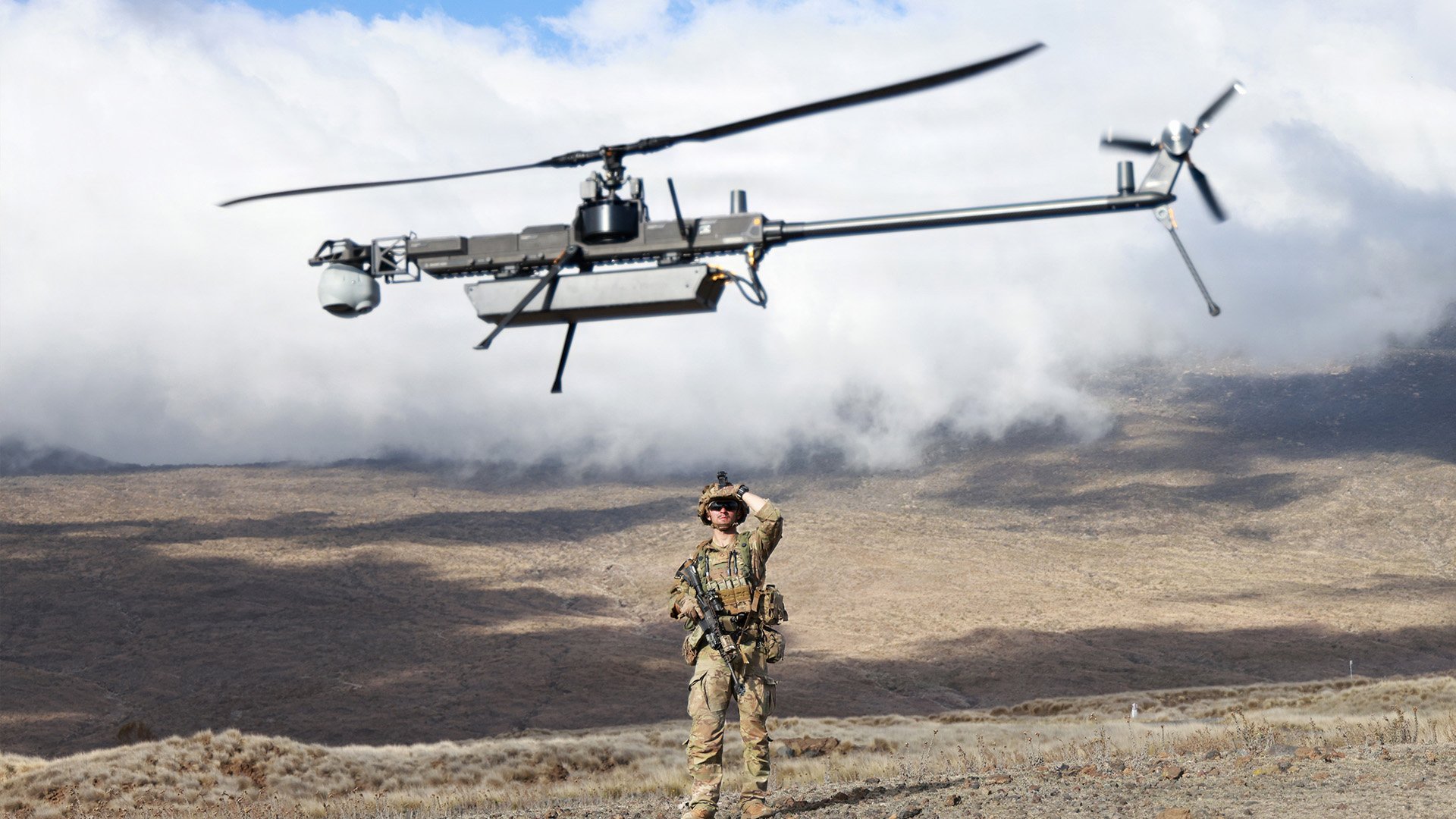 Pfc. Mason Davis, a drone operator with Delta Troop, 1st Platoon, Multipurpose Company, 3rd Squadron, 4th Cavalry Regiment, 3rd Mobile Brigade, 25th Infantry Division, watches a Ghost-X reconnaissance drone take off for a mission on Pohakuloa Training Area, Hawaii, Nov. 13, 2025. The mission was part of the Joint Pacific Multinational Readiness Center Rotation 26-01, which integrated U.S. forces, multinational partners, and joint capabilities to train tactics, techniques, and procedures required to dominate jungle and archipelagic terrain during large-scale combat operations. (U.S. Army photo by Pfc. Jose Nunez)