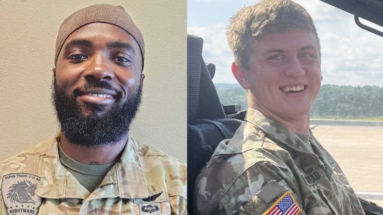 Chief Warrant Officer 2 Deontre T. Huey and Warrant Officer Seth L. Olmstead.