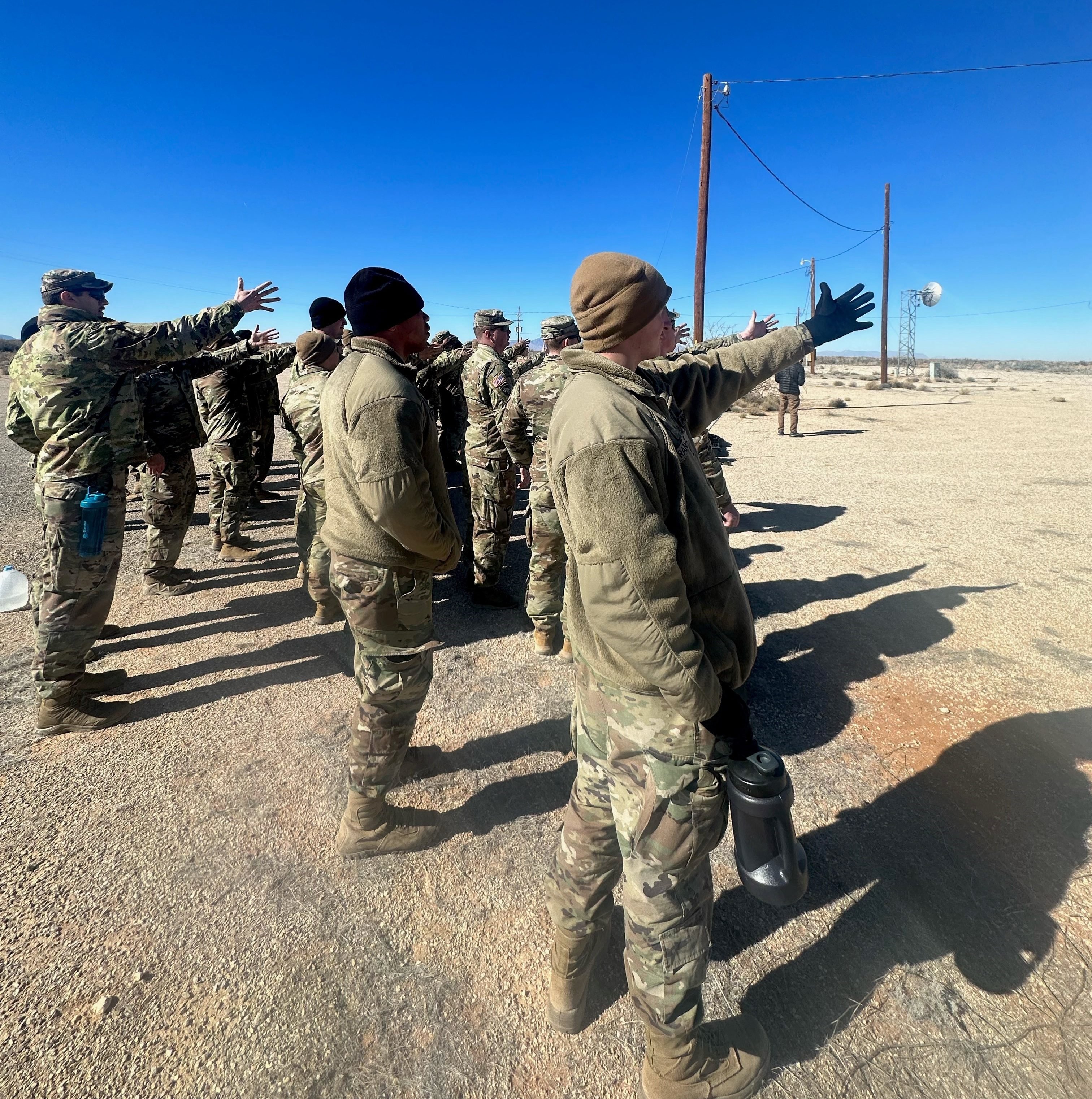 U.S. Soldiers with Charlie Company, 1st Battalion, 112th Infantry Regiment, 56th Stryker Brigade Combat Team train on countering unmanned aerial systems during an exercise at Fort Bliss, Texas, Jan. 11, 2024. (U.S. Army National Guard photo by Sgt. 1st Class Jonathan McCune)