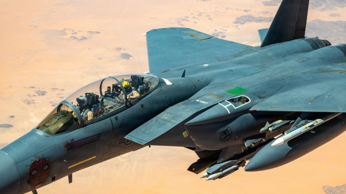 A U.S. Air Force F-15E Strike Eagle aircraft flies in the U.S. Central Commandcarea of responsibility July 15, 2026. (U.S. Air Force photo by Tech. Sgt. Tiffany A. Emery)