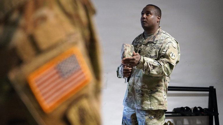 A noncommissioned officer conducts a routine inspection of a Soldier’s room in a barracks on Lucius D. Clay Kaserne in Wiesbaden, Germany. (U.S. Army photo by U.S. Army Garrison Wiesbaden)