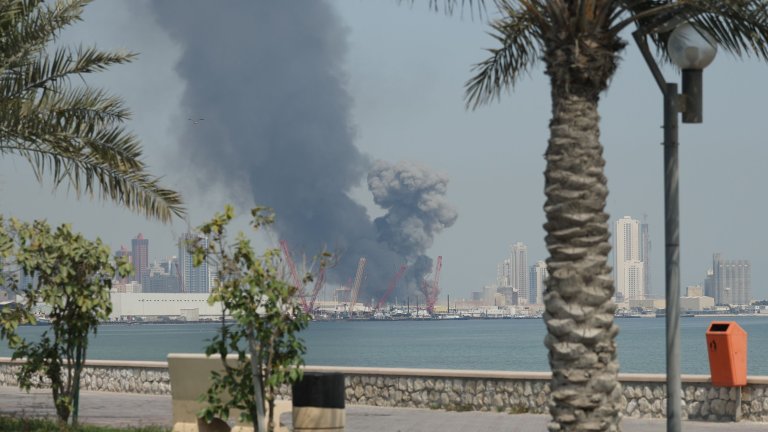 MANAMA, BAHRAIN - FEBRUARY 28: Smoke rises after Iran carried out a missile strike on the main headquarters of the U.S. Navyâs 5th Fleet in Manama in retaliation against US-Israeli attacks, in Bahrain February 28, 2026. (Photo by Stringer/Anadolu via Getty Images) 
