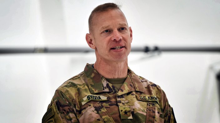 U.S. Army Brig. Gen. Brett G. Sylvia, the 1st Cavalry Division Forward commander, speaks at a combined arms rehearsal at Konotop, Poland, June 6, 2020. Exercise Allied Spirit, a DEFENDER-Europe 20 linked exercise, originally scheduled for May, takes place at Drawsko Pomorskie Training Area, Poland, June 15-19, 2020. Approximately 6,000 U.S. and Polish Soldiers are taking part in the exercise. The modified exercise will test a division-sized unit's ability to conduct a deliberate water crossing, integrate with alliance capabilities, and establish a common intelligence operation picture. The exercise, modified in response to COVID-19, operates in accordance with the guidance directed by DoD and host nations. All U.S. Soldiers and civilians involved in the exercise completed a 14-day quarantine and were tested for COVID-19 upon arrival with additional health screenings if necessary. For more information about Allied Spirit and DEFENDER-Europe, visit www.eur.army.mil/DefenderEurope. (U.S. Army photo by Spc. Javan Johnson)
